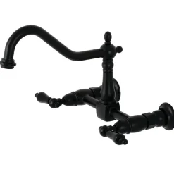 Discount KS1240PKL Duchess Two-Handle Wall Mount Bridge Kitchen Faucet, Matte Black Wall Mounted Kitchen Faucets