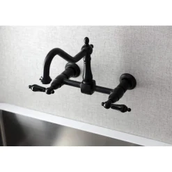 Discount KS1240PKL Duchess Two-Handle Wall Mount Bridge Kitchen Faucet, Matte Black Wall Mounted Kitchen Faucets