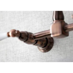 Best KS124PLAC Heritage Two-Handle Wall Mount Bridge Kitchen Faucet, Antique Copper Wall Mounted Kitchen Faucets