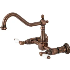 Best KS124PLAC Heritage Two-Handle Wall Mount Bridge Kitchen Faucet, Antique Copper Wall Mounted Kitchen Faucets