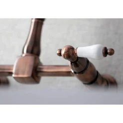 Best KS124PLAC Heritage Two-Handle Wall Mount Bridge Kitchen Faucet, Antique Copper Wall Mounted Kitchen Faucets