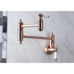 Discount KS310PLAC Restoration Wall Mount Pot Filler Kitchen Faucet, Antique Copper Wall Mounted Kitchen Faucets