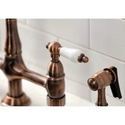 Discount KS127PLBSAC Heritage Bridge Kitchen Faucet with Brass Sprayer, Antique Copper Bridge Faucets