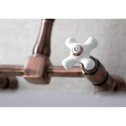 Outlet KS124PXAC Heritage Two-Handle Wall Mount Bridge Kitchen Faucet, Antique Copper Wall Mounted Kitchen Faucets