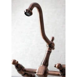 Outlet KS124PXAC Heritage Two-Handle Wall Mount Bridge Kitchen Faucet, Antique Copper Wall Mounted Kitchen Faucets