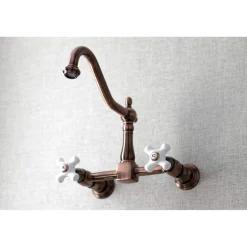 Outlet KS124PXAC Heritage Two-Handle Wall Mount Bridge Kitchen Faucet, Antique Copper Wall Mounted Kitchen Faucets