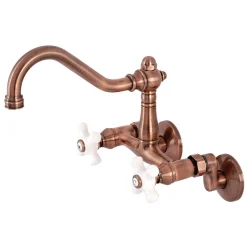 Sale KS322PXAC Vintage 6" Adjustable Center Wall Mount Kitchen Faucet, Antique Copper Wall Mounted Kitchen Faucets