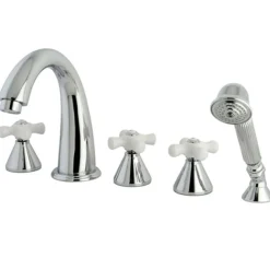 Best KS23615PX Royale Three Handle Roman Tub Filler with Hand Shower in Polished Chrome Tub Faucets