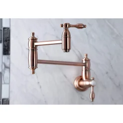 Hot KS310TALAC Tudor Wall Mount Pot Filler Kitchen Faucet, Antique Copper Wall Mounted Kitchen Faucets