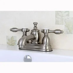 Hot KS7008TAL 4" Centerset Lavatory Faucet with Brass Pop-up in Satin Nickel 4" Center Set