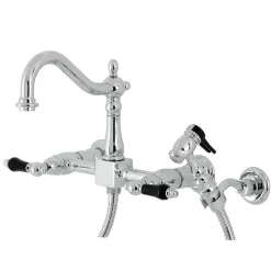 Discount KS126XPKLBS-P Duchess Wall Mount Bridge Kitchen Faucet with Brass Sprayer Wall Mounted Kitchen Faucets