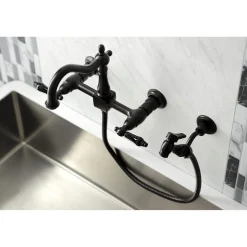 Discount KS126XPKLBS-P Duchess Wall Mount Bridge Kitchen Faucet with Brass Sprayer Wall Mounted Kitchen Faucets