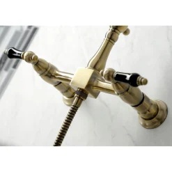 Discount KS126XPKLBS-P Duchess Wall Mount Bridge Kitchen Faucet with Brass Sprayer Wall Mounted Kitchen Faucets