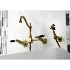 Discount KS126XPKLBS-P Duchess Wall Mount Bridge Kitchen Faucet with Brass Sprayer Wall Mounted Kitchen Faucets