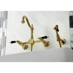 Discount KS126XPKLBS-P Duchess Wall Mount Bridge Kitchen Faucet with Brass Sprayer Wall Mounted Kitchen Faucets