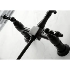 Discount KS126XPKLBS-P Duchess Wall Mount Bridge Kitchen Faucet with Brass Sprayer Wall Mounted Kitchen Faucets