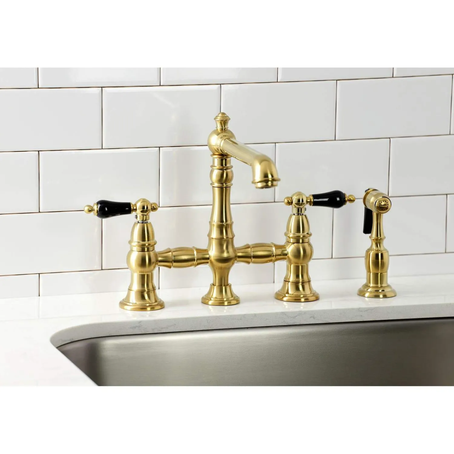 Sale KS727XPKLBS-P Duchess Bridge Kitchen Faucet with Brass Sprayer Bridge Faucets