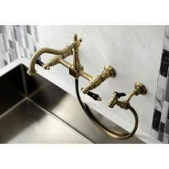 Clearance KS124XPKLBS-P Duchess Two-Handle Wall Mount Bridge Kitchen Faucet with Brass Sprayer Wall Mounted Kitchen Faucets