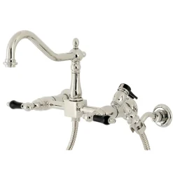 Clearance KS124XPKLBS-P Duchess Two-Handle Wall Mount Bridge Kitchen Faucet with Brass Sprayer Wall Mounted Kitchen Faucets