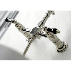 Clearance KS124XPKLBS-P Duchess Two-Handle Wall Mount Bridge Kitchen Faucet with Brass Sprayer Wall Mounted Kitchen Faucets