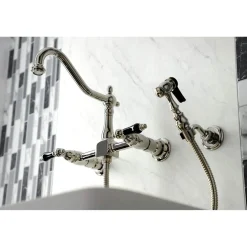 Clearance KS124XPKLBS-P Duchess Two-Handle Wall Mount Bridge Kitchen Faucet with Brass Sprayer Wall Mounted Kitchen Faucets