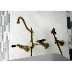 Clearance KS124XPKLBS-P Duchess Two-Handle Wall Mount Bridge Kitchen Faucet with Brass Sprayer Wall Mounted Kitchen Faucets