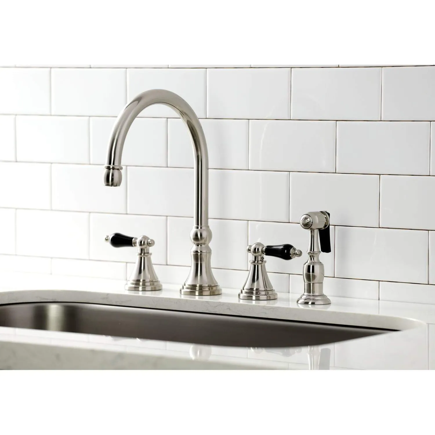 New KS279XPKLBS-P Duchess Widespread Kitchen Faucet with Brass Sprayer Widespread Kitchen Faucets