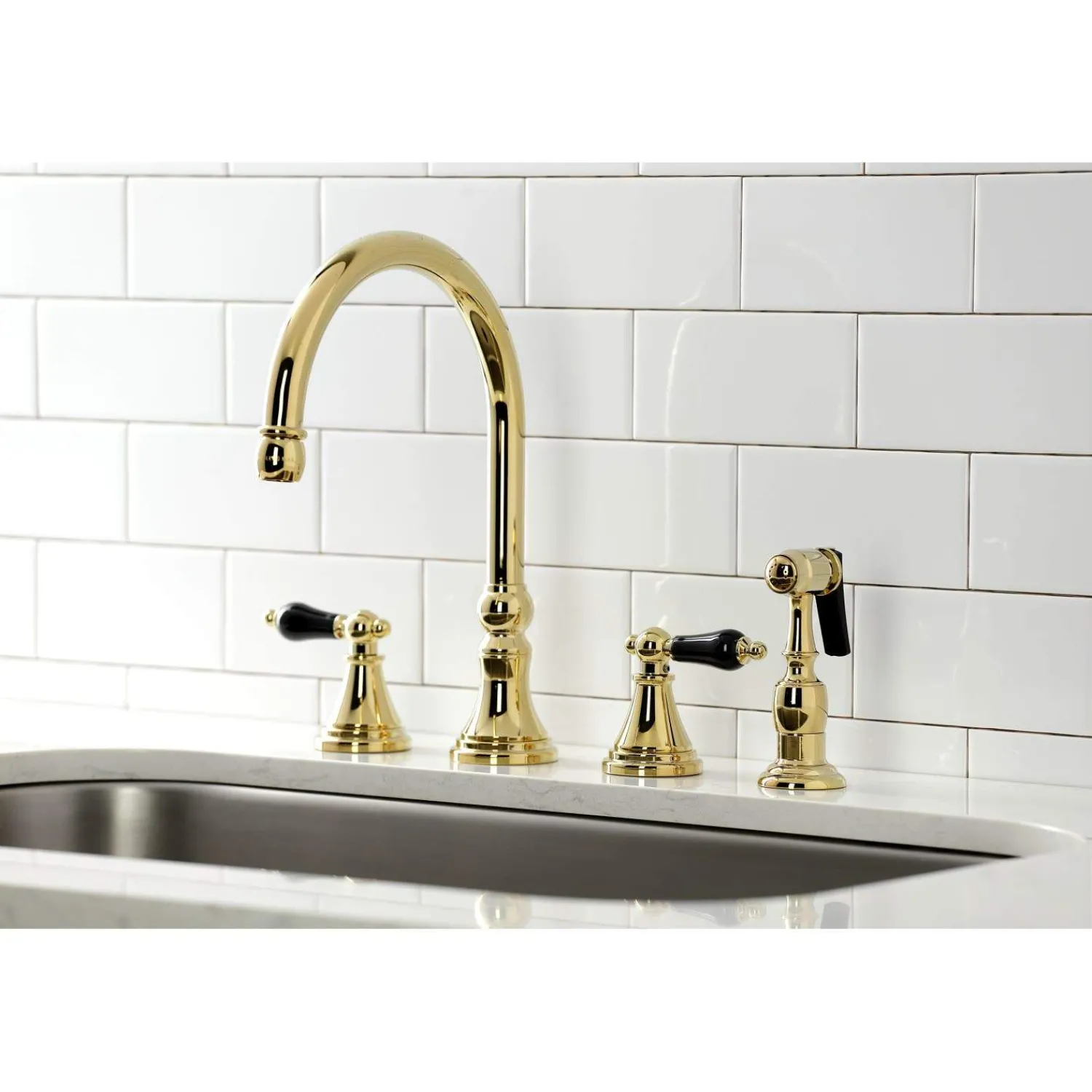 New KS279XPKLBS-P Duchess Widespread Kitchen Faucet with Brass Sprayer Widespread Kitchen Faucets