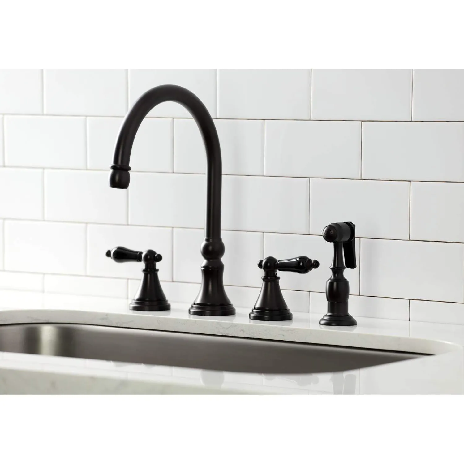 New KS279XPKLBS-P Duchess Widespread Kitchen Faucet with Brass Sprayer Widespread Kitchen Faucets