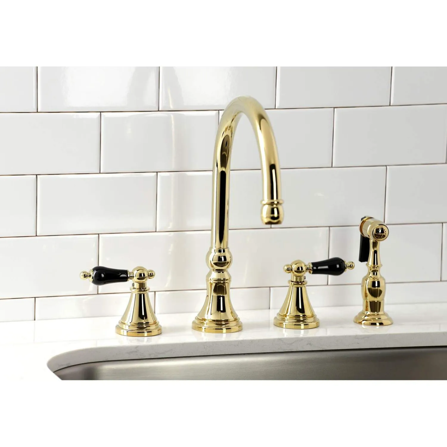 New KS279XPKLBS-P Duchess Widespread Kitchen Faucet with Brass Sprayer Widespread Kitchen Faucets