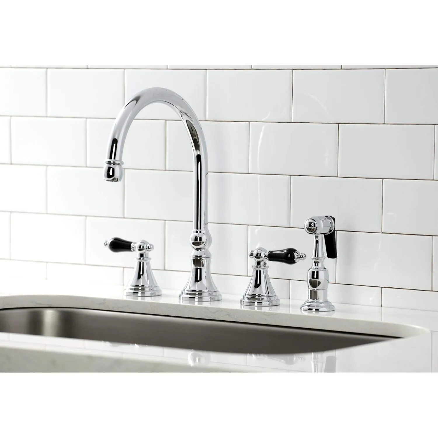 New KS279XPKLBS-P Duchess Widespread Kitchen Faucet with Brass Sprayer Widespread Kitchen Faucets
