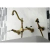 KS124XPLBS-P Heritage Two-Handle Wall Mount Bridge Kitchen Faucet with Brass Sprayer Wall Mounted Kitchen Faucets