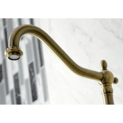 KS124XPLBS-P Heritage Two-Handle Wall Mount Bridge Kitchen Faucet with Brass Sprayer Wall Mounted Kitchen Faucets