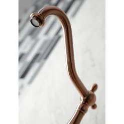 Discount KS124XPXBS-P Heritage Two-Handle Wall Mount Bridge Kitchen Faucet with Brass Sprayer Wall Mounted Kitchen Faucets