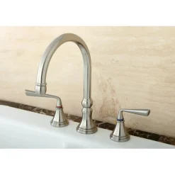 Outlet KS2798ZLLS Silver Sage Double Handle Widespread Kitchen Faucet without Brass Sprayer Widespread Kitchen Faucets