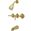 New Magellan Three Handle Tub and Shower Faucet in Polished Brass Tub & Shower Sets