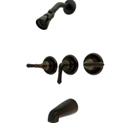 Clearance Magellan Three Handle Tub and Shower Faucet in Oil Rubbed Bronze Tub & Shower Sets