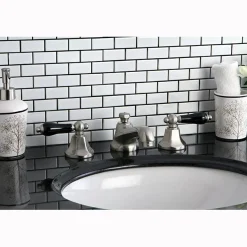 Online Metropolitan Onyx Widespread Lavatory Faucet with Black Porcelain Lever Handle 8