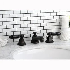 Online Metropolitan Onyx Widespread Lavatory Faucet with Black Porcelain Lever Handle 8