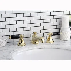 Online Metropolitan Onyx Widespread Lavatory Faucet with Black Porcelain Lever Handle 8