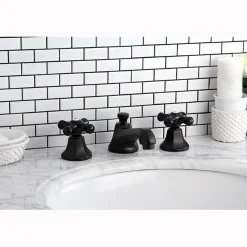 Clearance Metropolitan Onyx Widespread Lavatory Faucet with Black Porcelain Cross Handle 8" Widespread