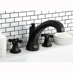 Hot Metropolitan Onyx Traditional Roman Tub Filler with Black Porcelain Cross Handle Tub Faucets