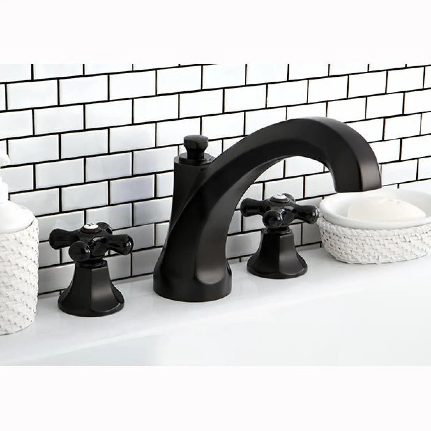 Hot Metropolitan Onyx Traditional Roman Tub Filler with Black Porcelain Cross Handle Tub Faucets