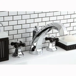 Hot Metropolitan Onyx Traditional Roman Tub Filler with Black Porcelain Cross Handle Tub Faucets