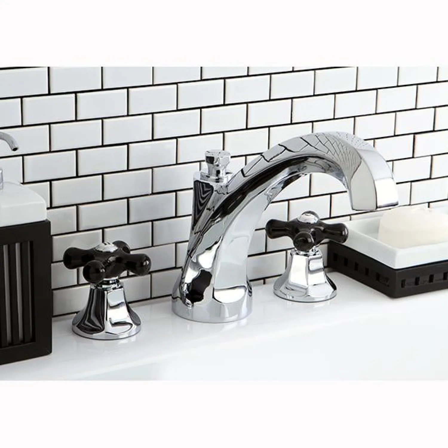 Hot Metropolitan Onyx Traditional Roman Tub Filler with Black Porcelain Cross Handle Tub Faucets