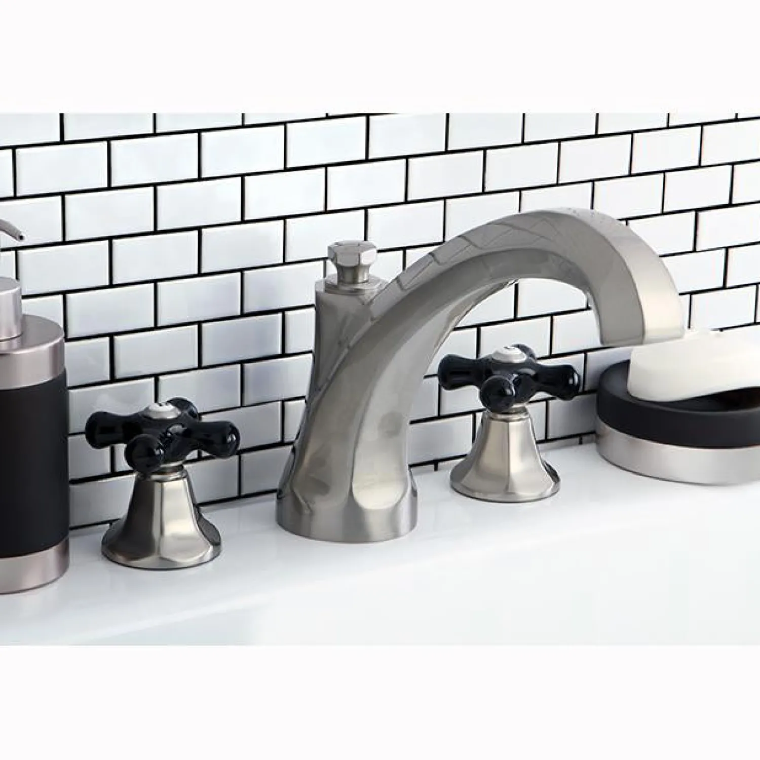 Hot Metropolitan Onyx Traditional Roman Tub Filler with Black Porcelain Cross Handle Tub Faucets
