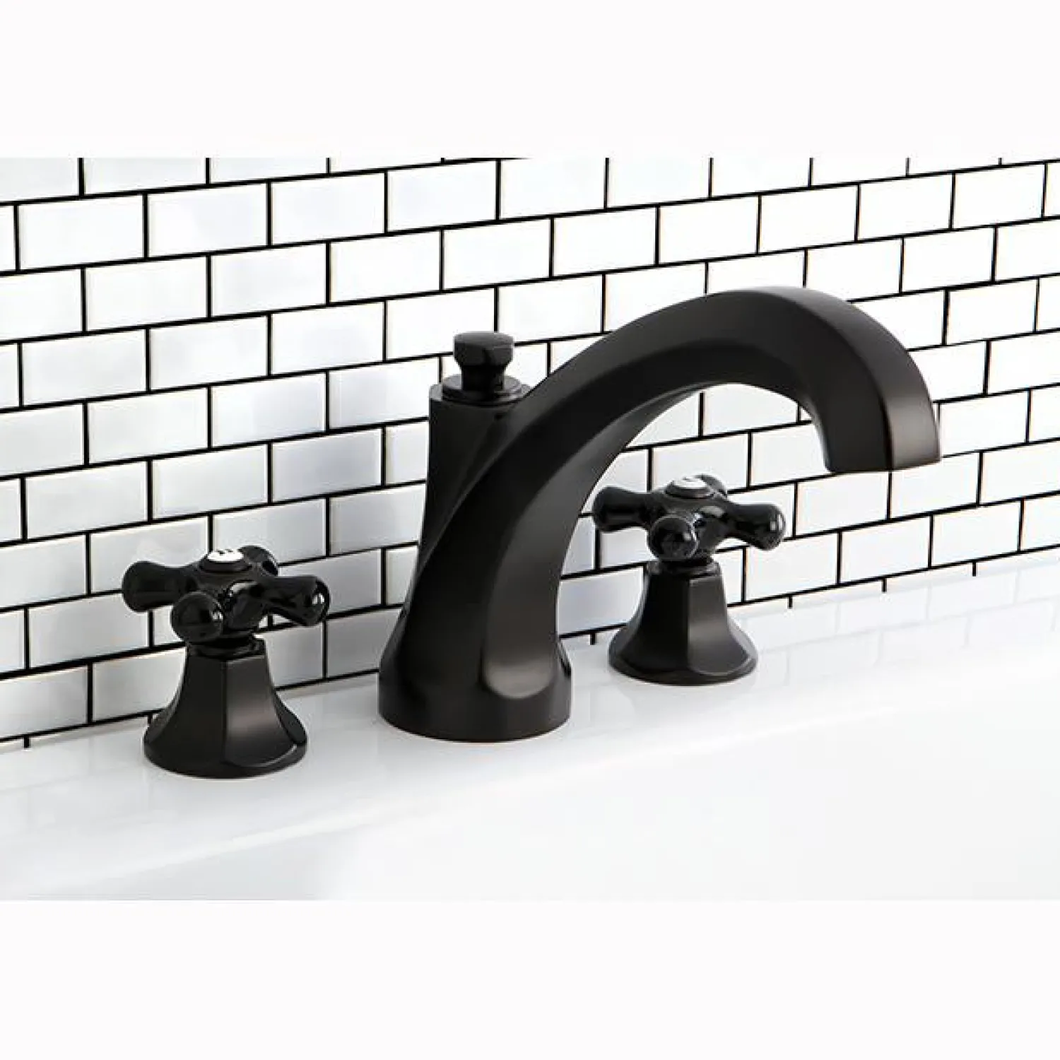 Hot Metropolitan Onyx Traditional Roman Tub Filler with Black Porcelain Cross Handle Tub Faucets