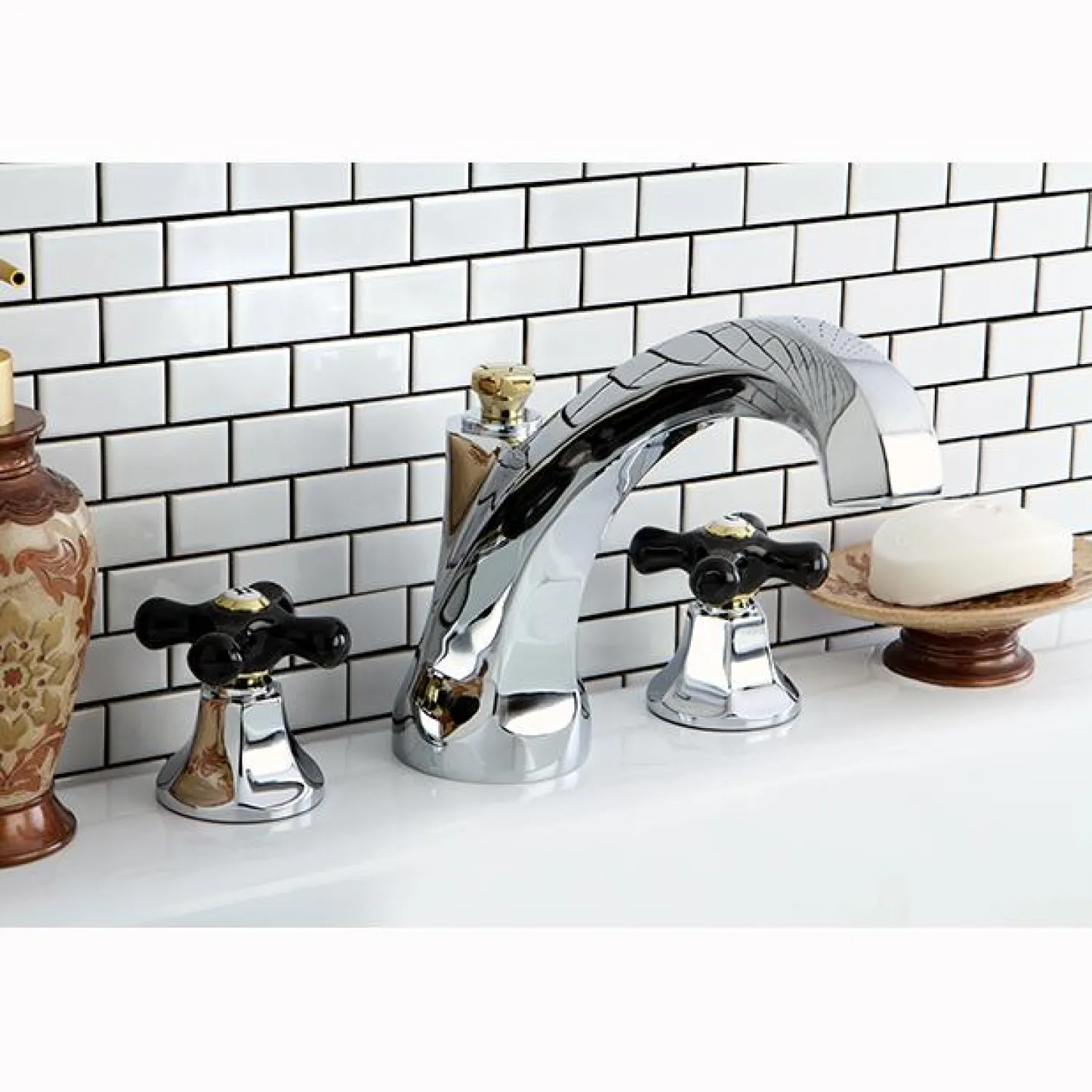 Hot Metropolitan Onyx Traditional Roman Tub Filler with Black Porcelain Cross Handle Tub Faucets