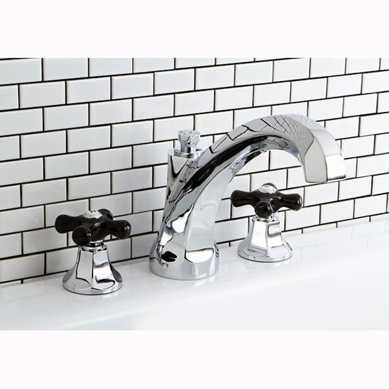 Hot Metropolitan Onyx Traditional Roman Tub Filler with Black Porcelain Cross Handle Tub Faucets