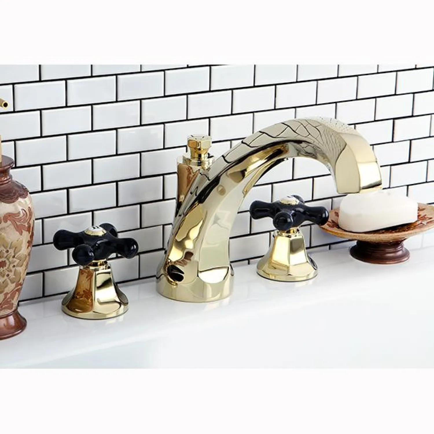 Hot Metropolitan Onyx Traditional Roman Tub Filler with Black Porcelain Cross Handle Tub Faucets
